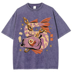 Unisex Vintage Fish Printed Washed Tee