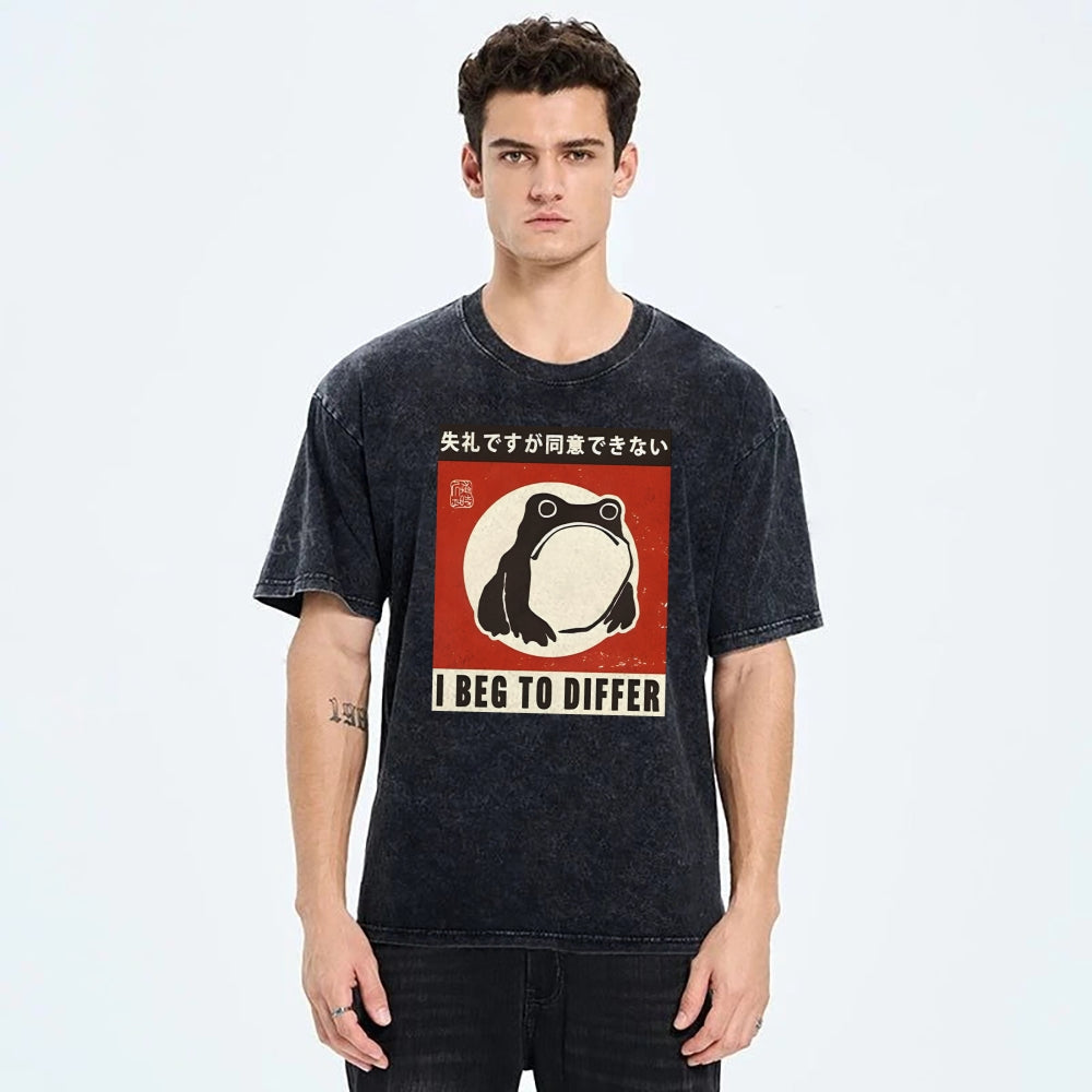 Unisex Japanese Style Frog Printed Washed Tee