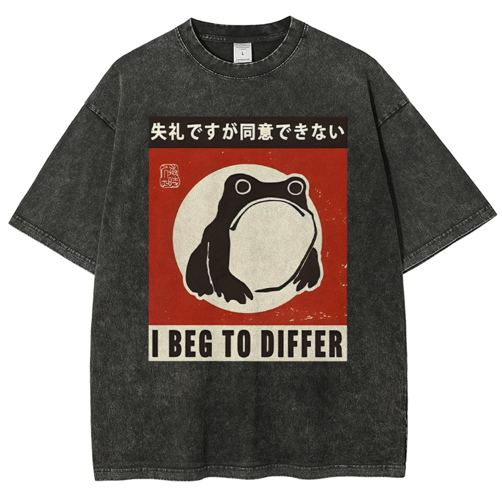 Unisex Japanese Style Frog Printed Washed Tee