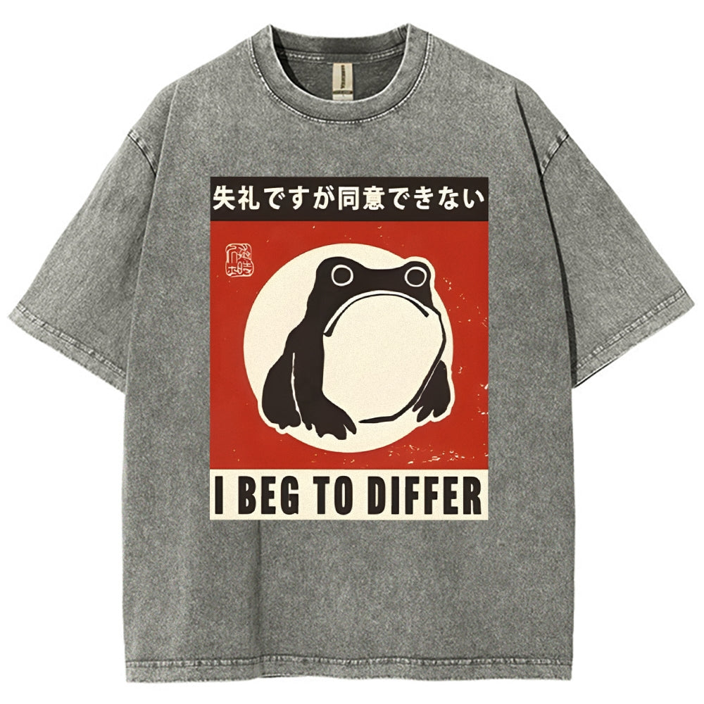 Unisex Japanese Style Frog Printed Washed Tee