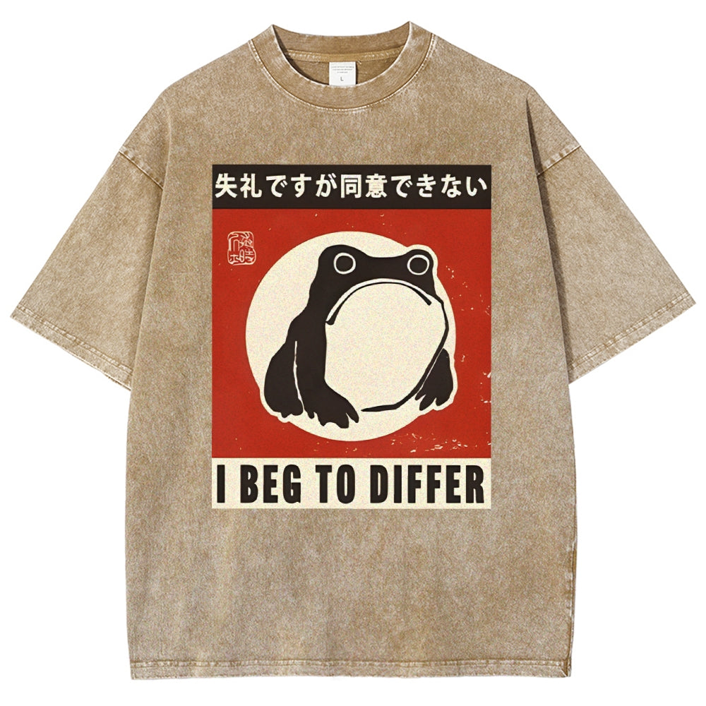 Unisex Japanese Style Frog Printed Washed Tee