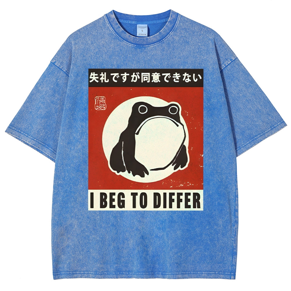 Unisex Japanese Style Frog Printed Washed Tee