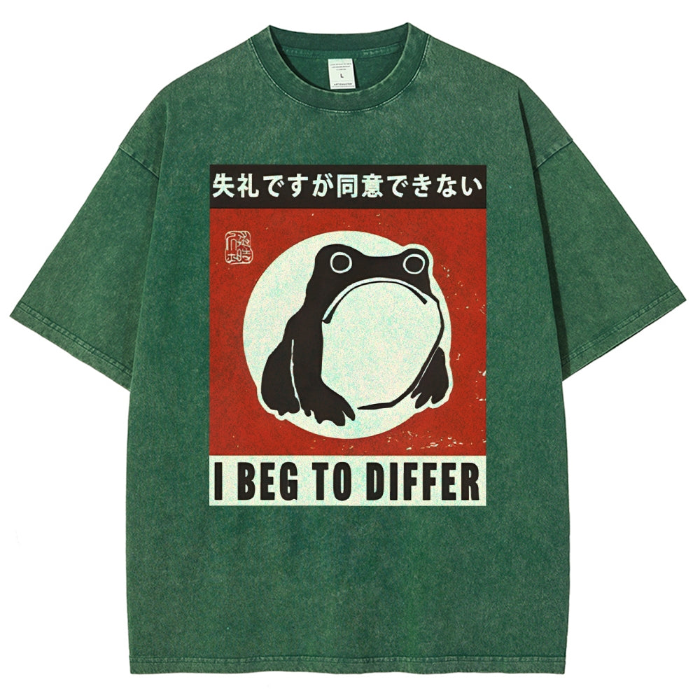 Unisex Japanese Style Frog Printed Washed Tee