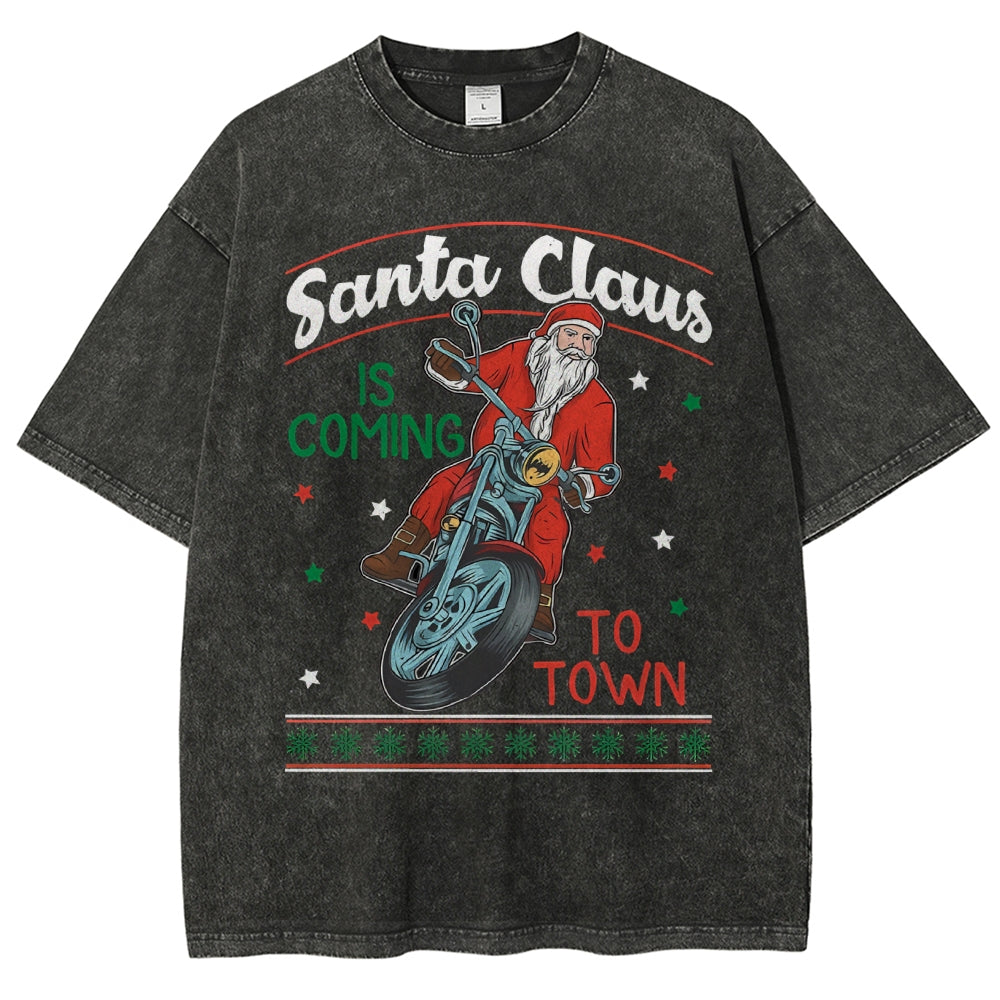 Unisex Santa Claus Printed Washed Tee