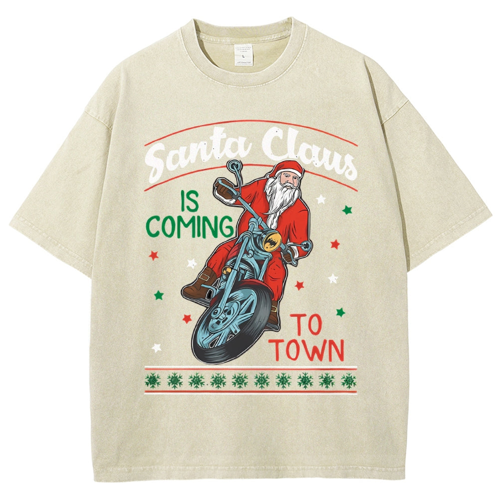 Unisex Santa Claus Printed Washed Tee