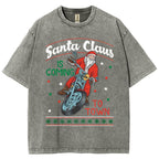 Unisex Santa Claus Printed Washed Tee