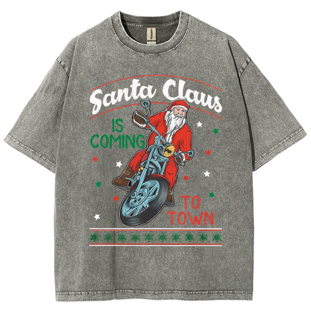 Unisex Santa Claus Printed Washed Tee