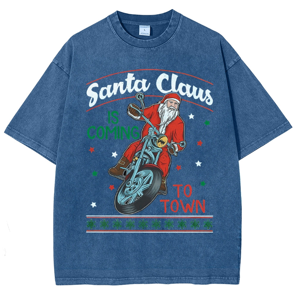 Unisex Santa Claus Printed Washed Tee