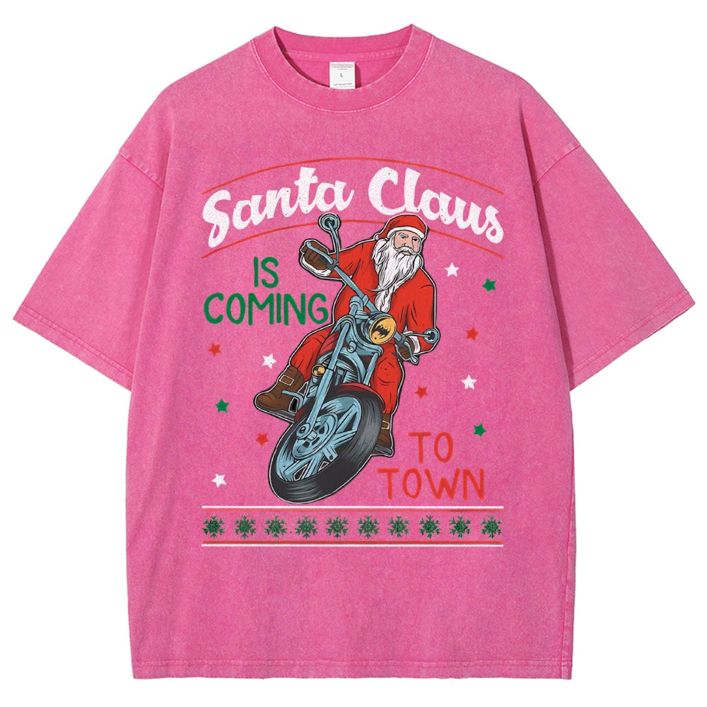 Unisex Santa Claus Printed Washed Tee