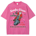 Unisex Santa Claus Printed Washed Tee