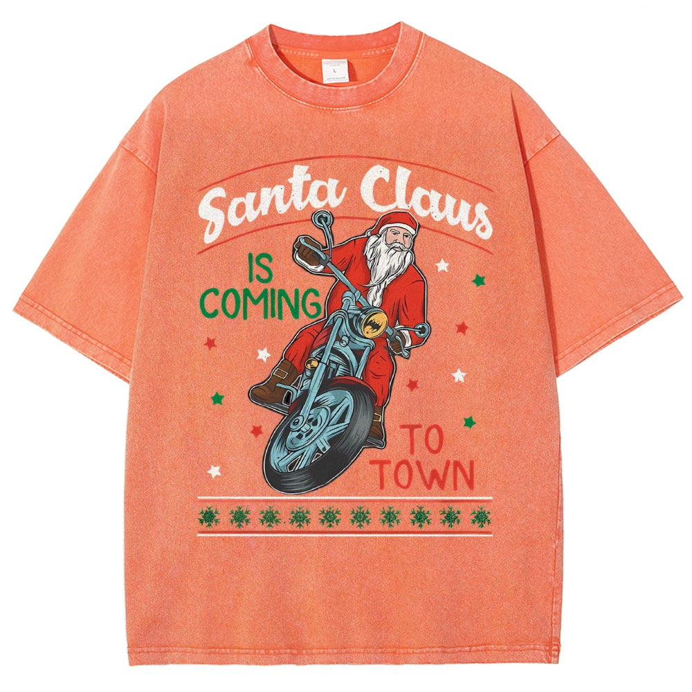 Unisex Santa Claus Printed Washed Tee