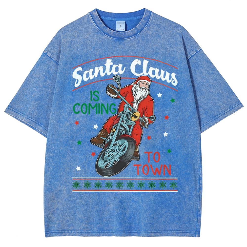 Unisex Santa Claus Printed Washed Tee