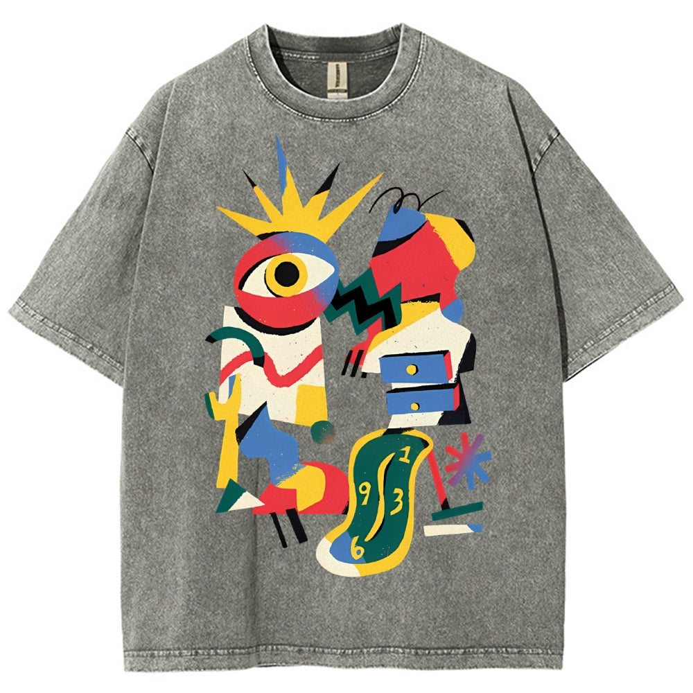 Unisex Geometry Printed Washed Tee