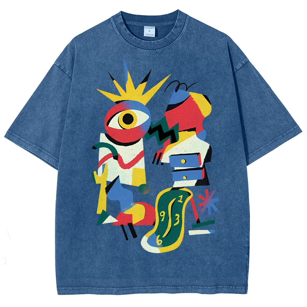 Unisex Geometry Printed Washed Tee