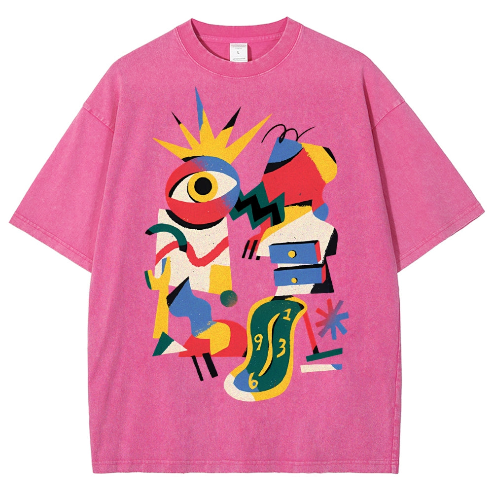 Unisex Geometry Printed Washed Tee