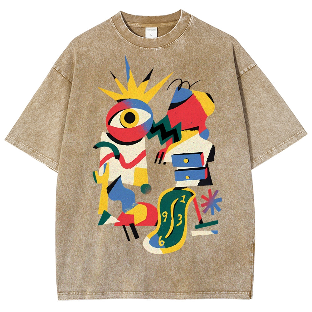 Unisex Geometry Printed Washed Tee