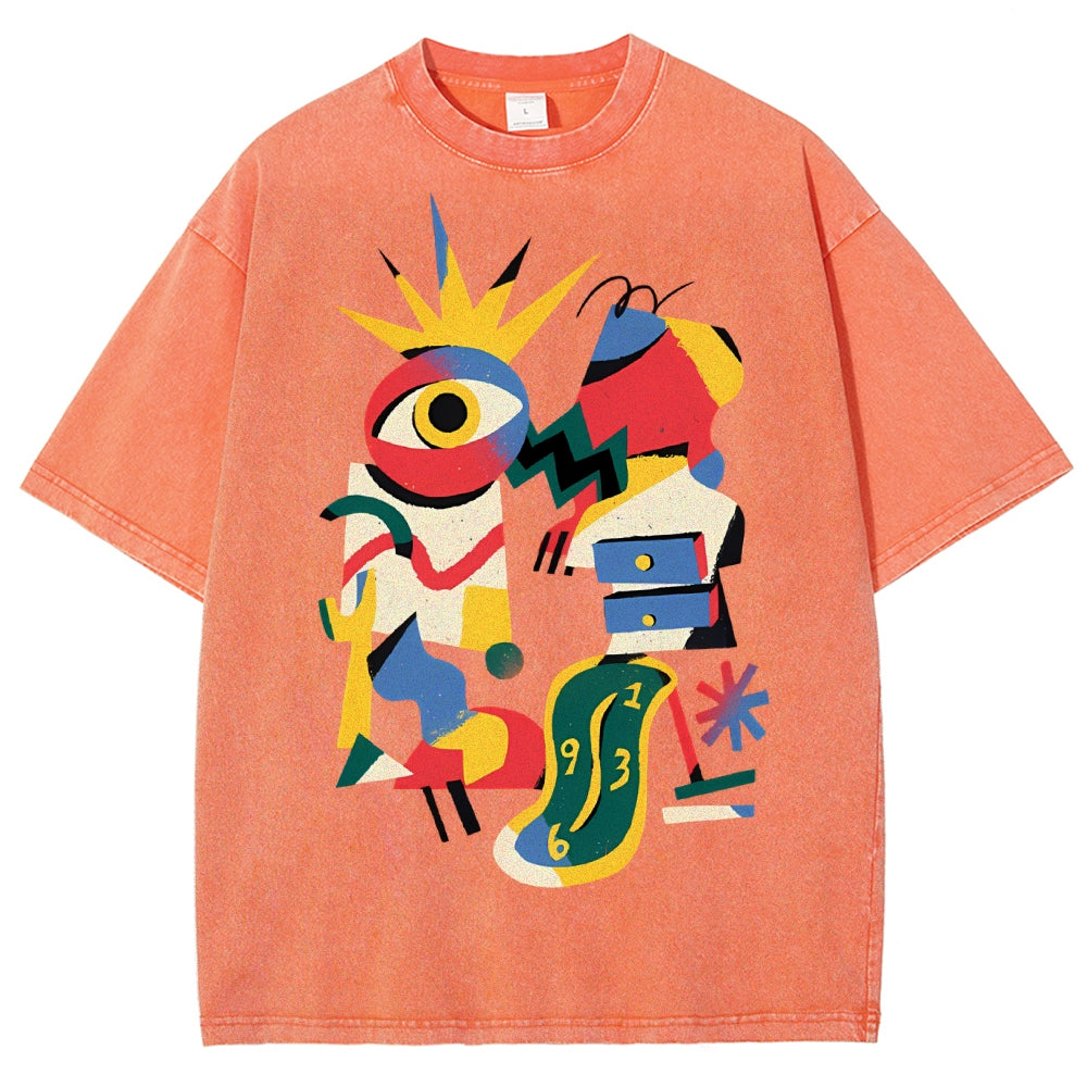 Unisex Geometry Printed Washed Tee