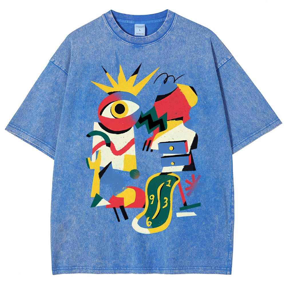 Unisex Geometry Printed Washed Tee