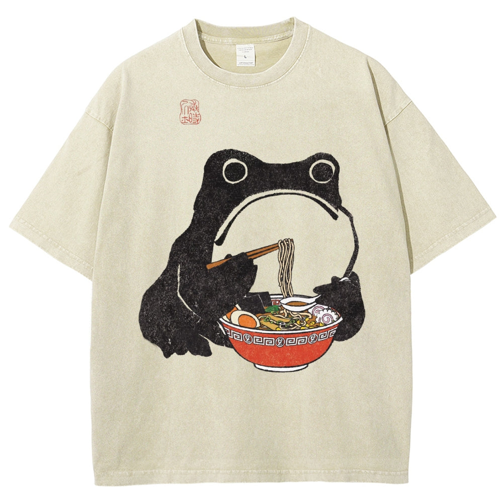 Unisex Frog Printed Washed Tee