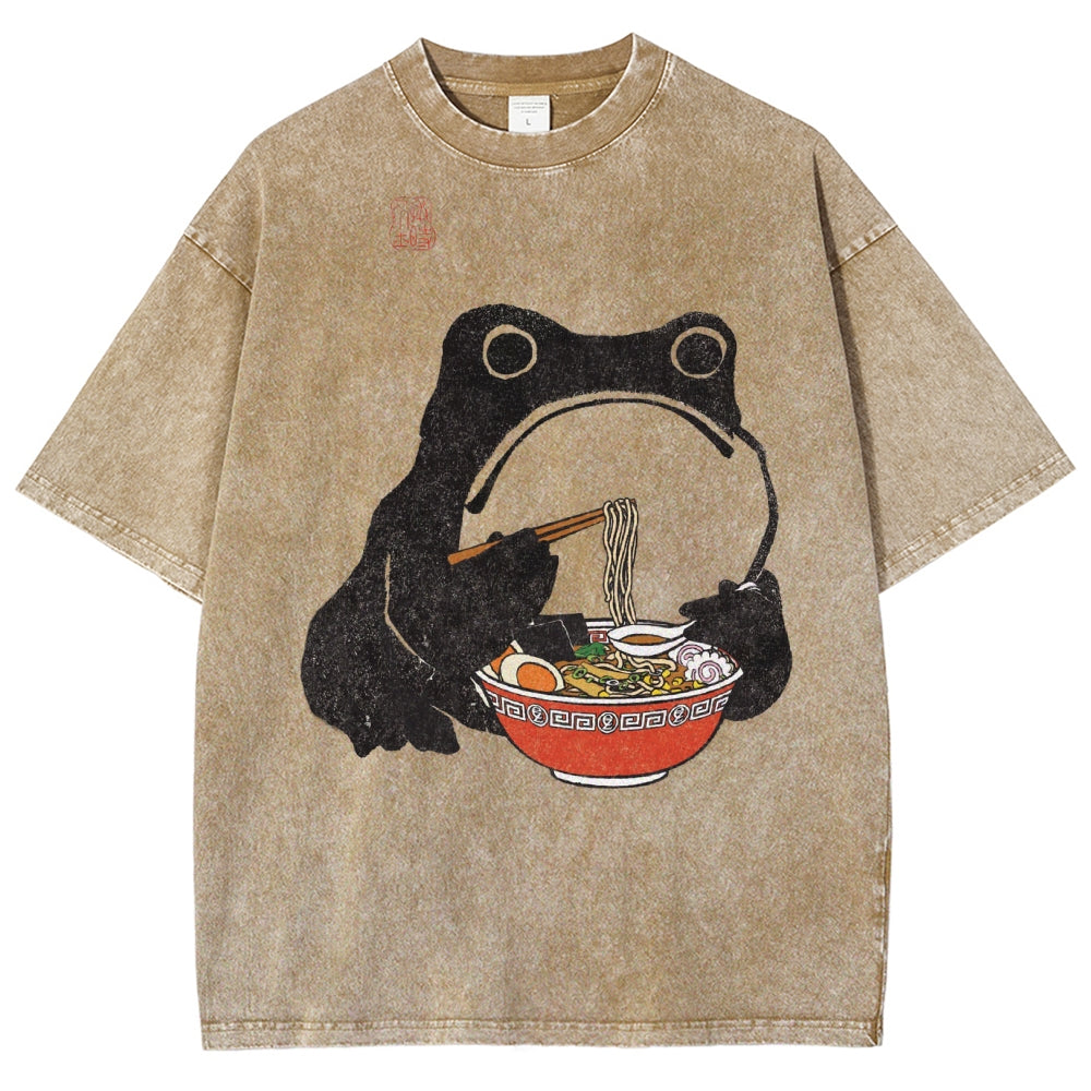 Unisex Frog Printed Washed Tee