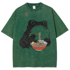 Unisex Frog Printed Washed Tee
