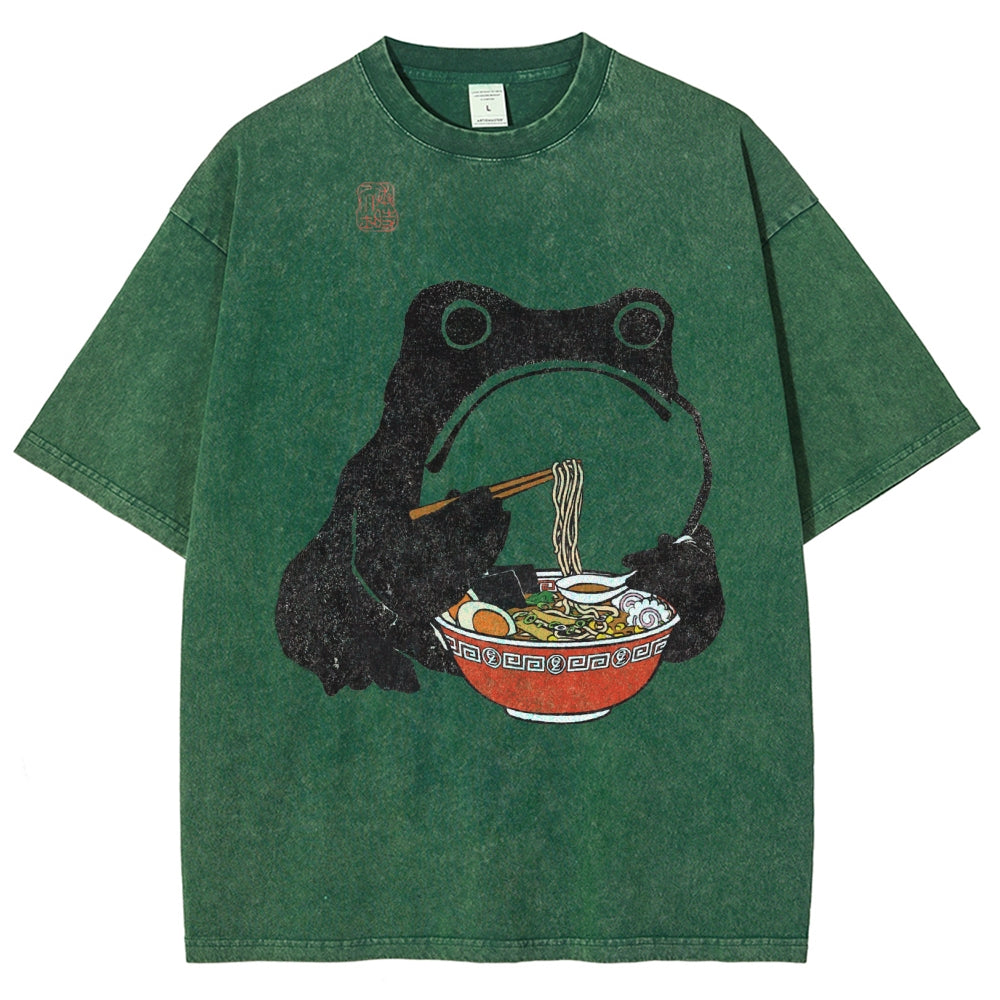 Unisex Frog Printed Washed Tee