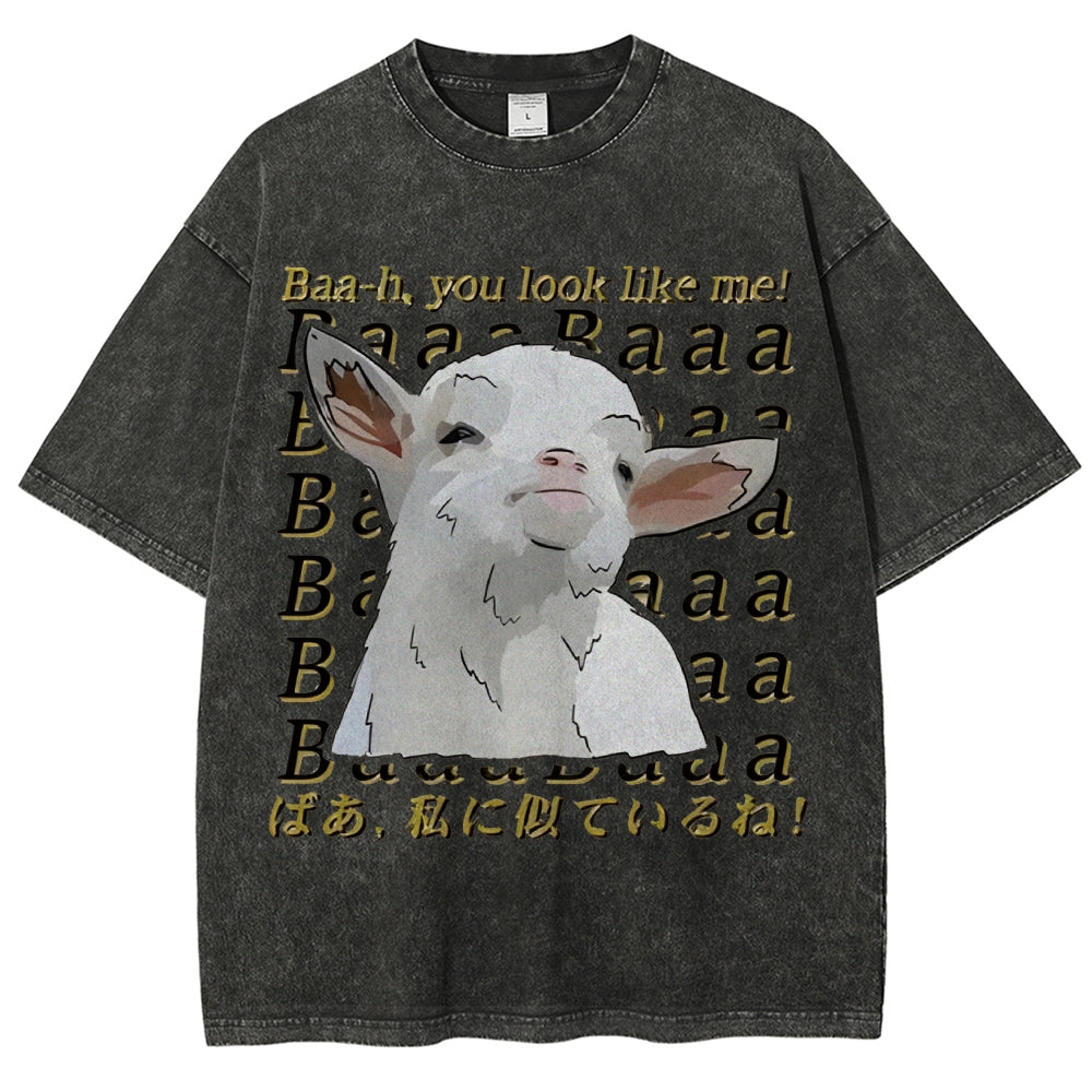 Unisex Sheep Printed Washed Tee