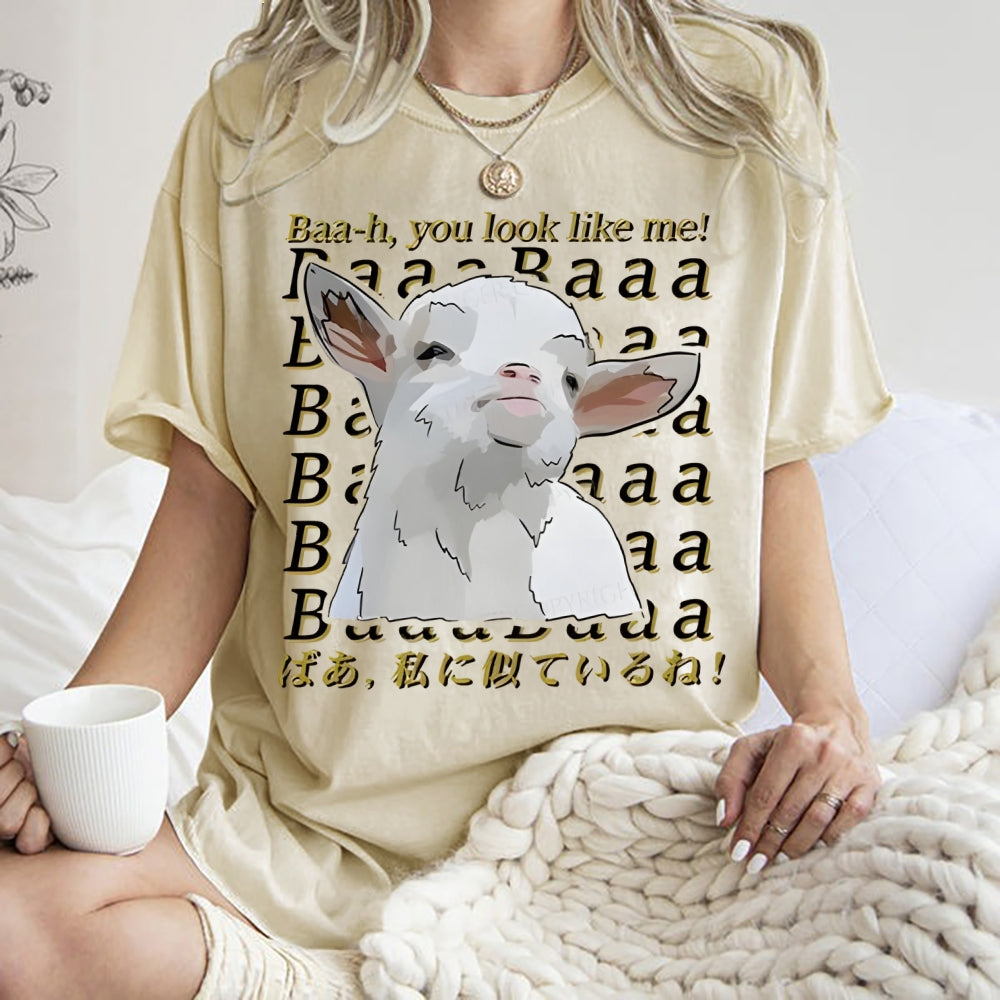 Unisex Sheep Printed Washed Tee