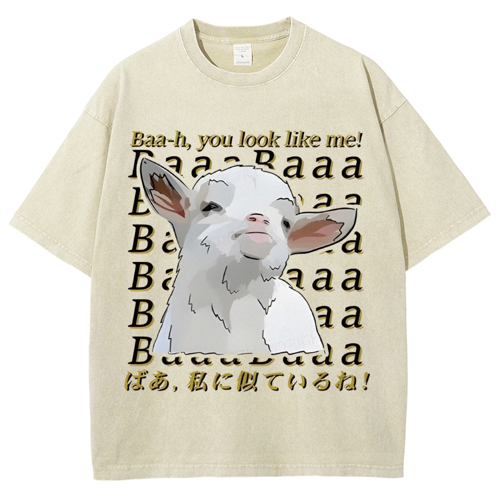 Unisex Sheep Printed Washed Tee