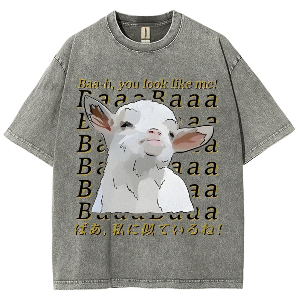 Unisex Sheep Printed Washed Tee