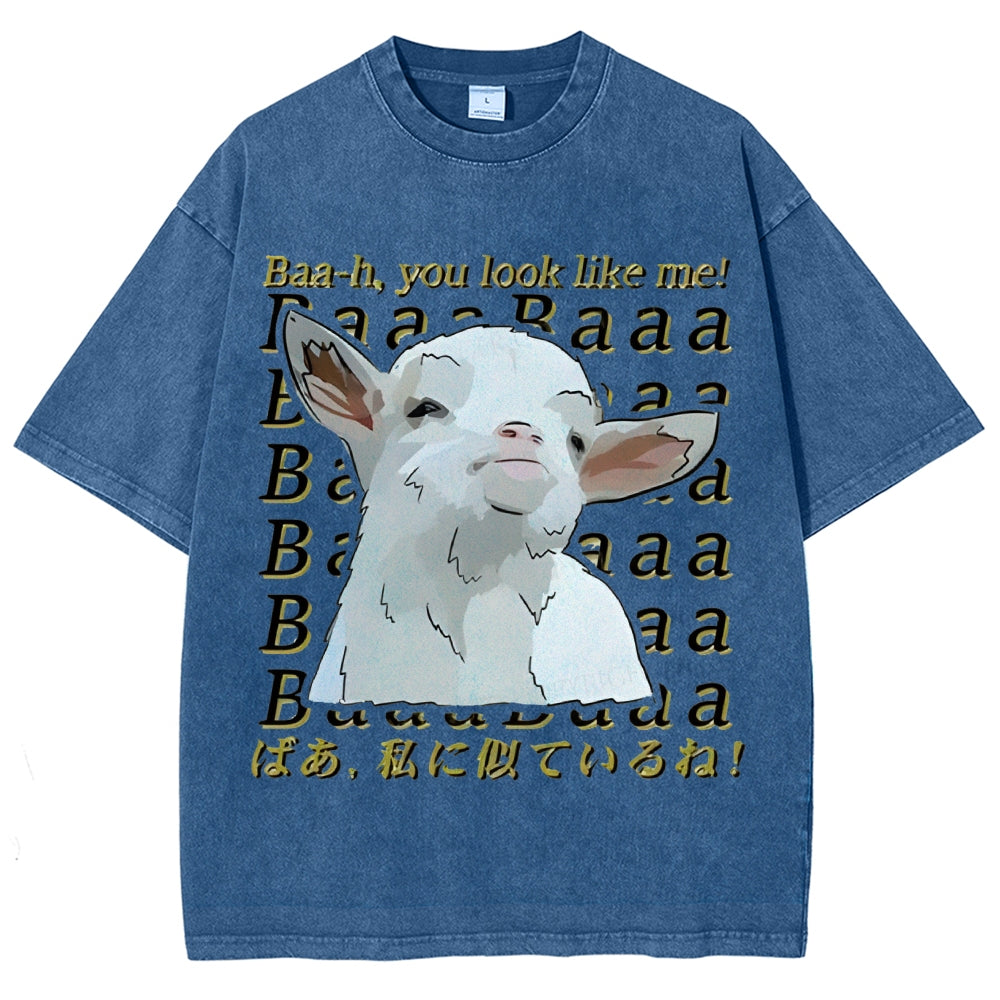 Unisex Sheep Printed Washed Tee