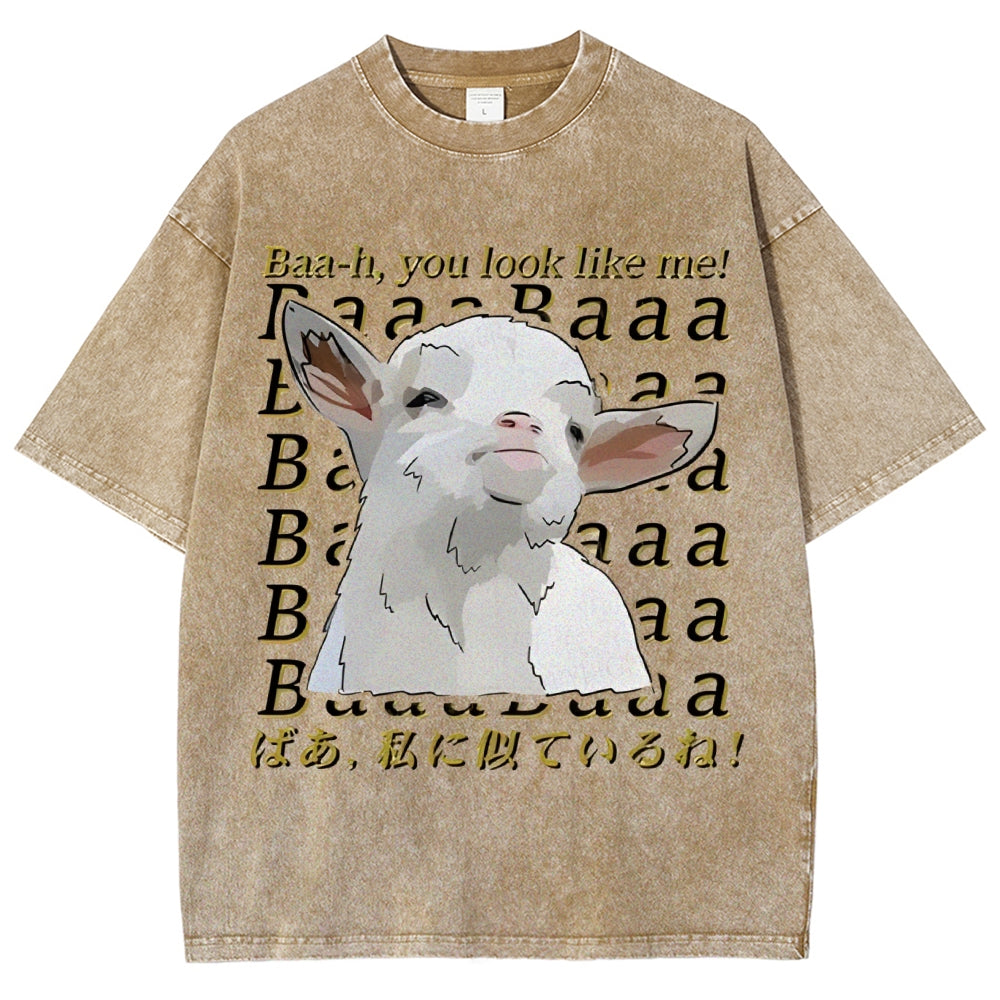 Unisex Sheep Printed Washed Tee