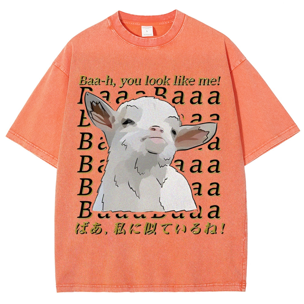 Unisex Sheep Printed Washed Tee