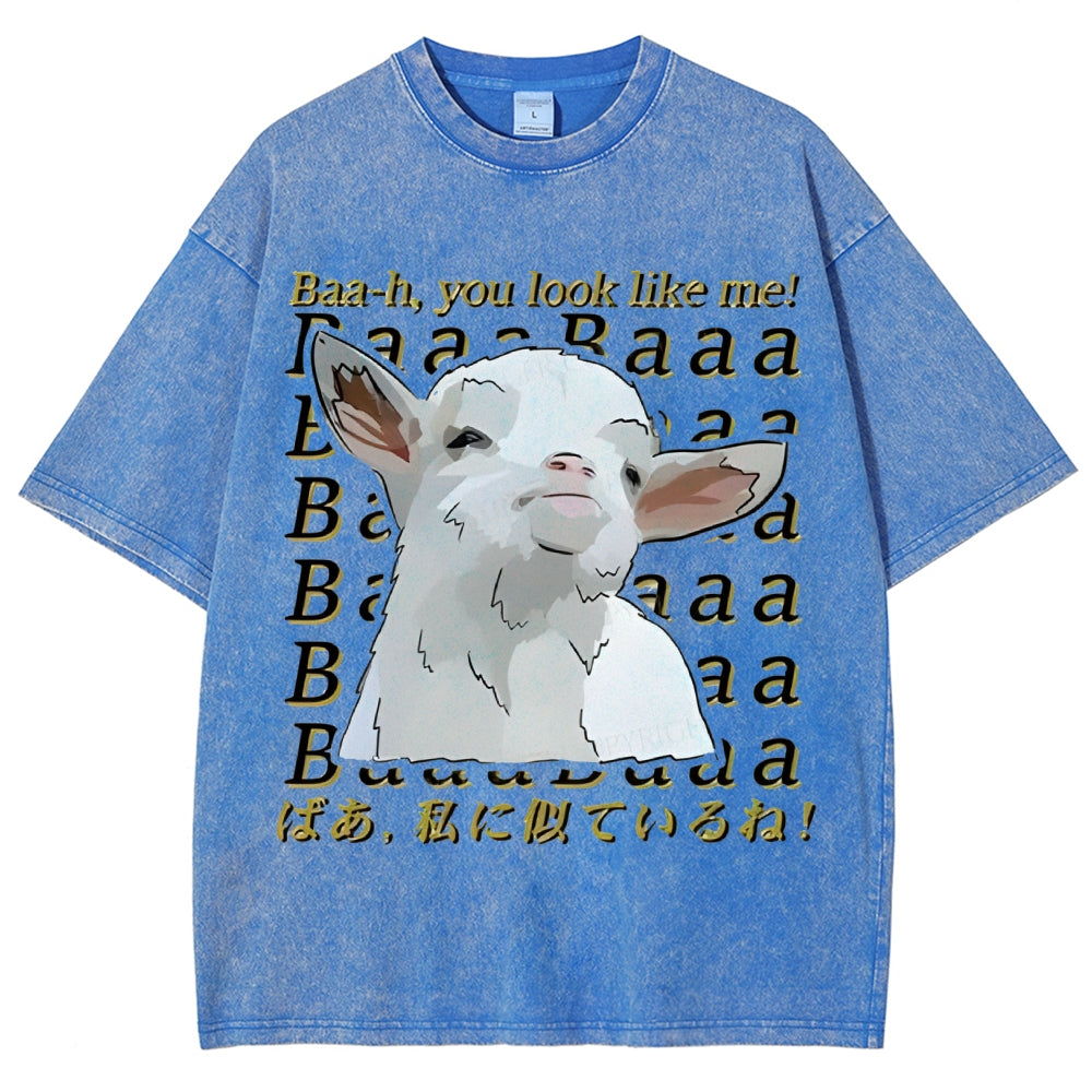 Unisex Sheep Printed Washed Tee