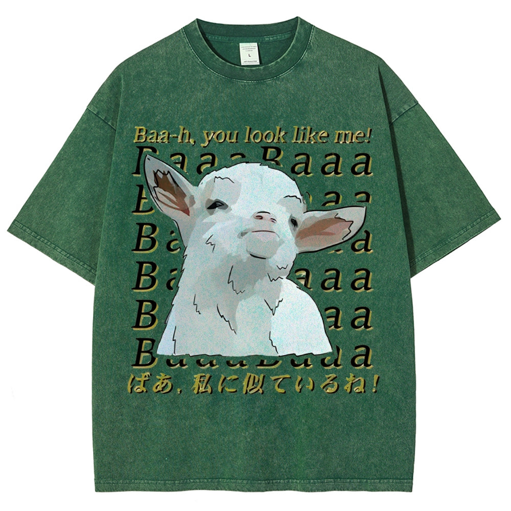 Unisex Sheep Printed Washed Tee