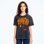 Unisex Cat Tree Printed Washed Tee