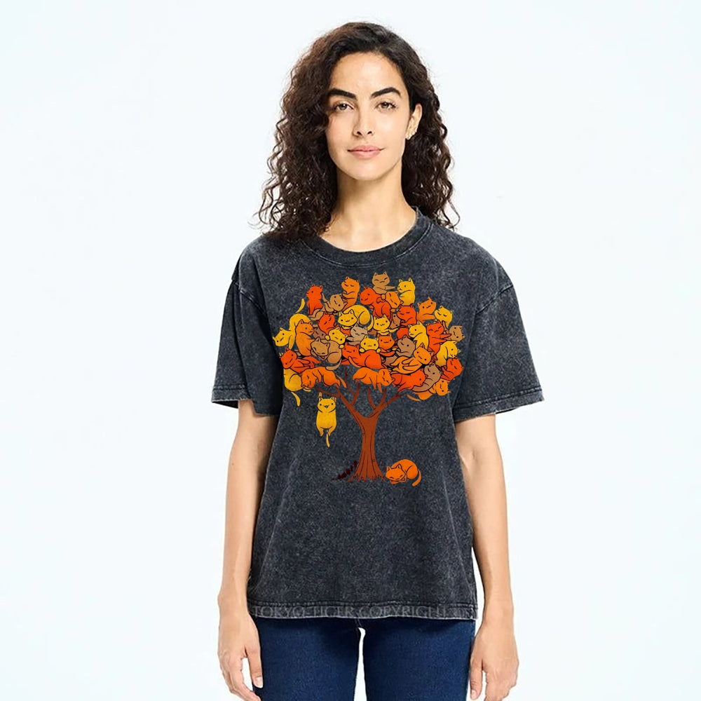 Unisex Cat Tree Printed Washed Tee