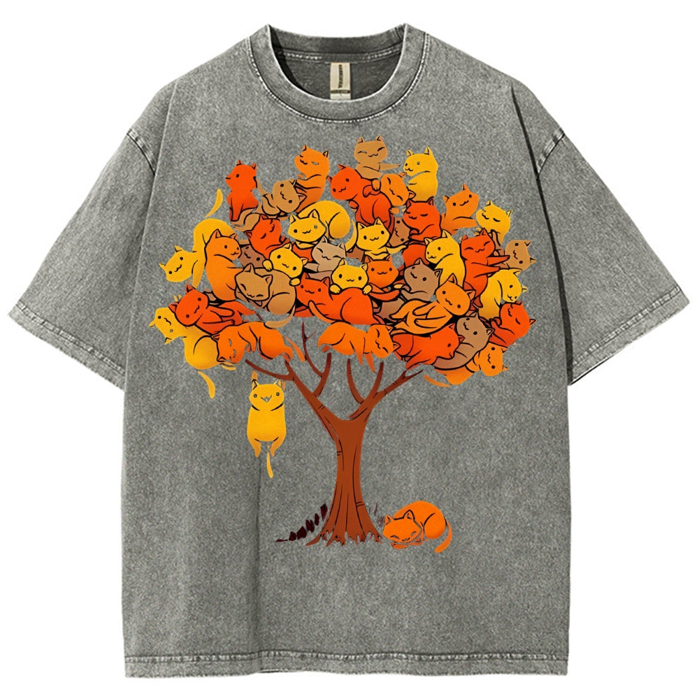 Unisex Cat Tree Printed Washed Tee