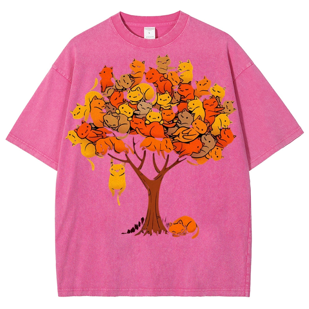 Unisex Cat Tree Printed Washed Tee