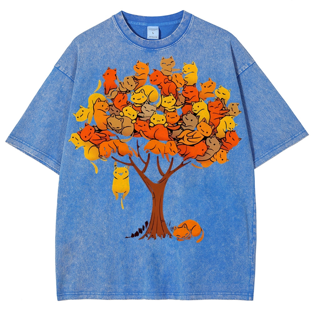 Unisex Cat Tree Printed Washed Tee