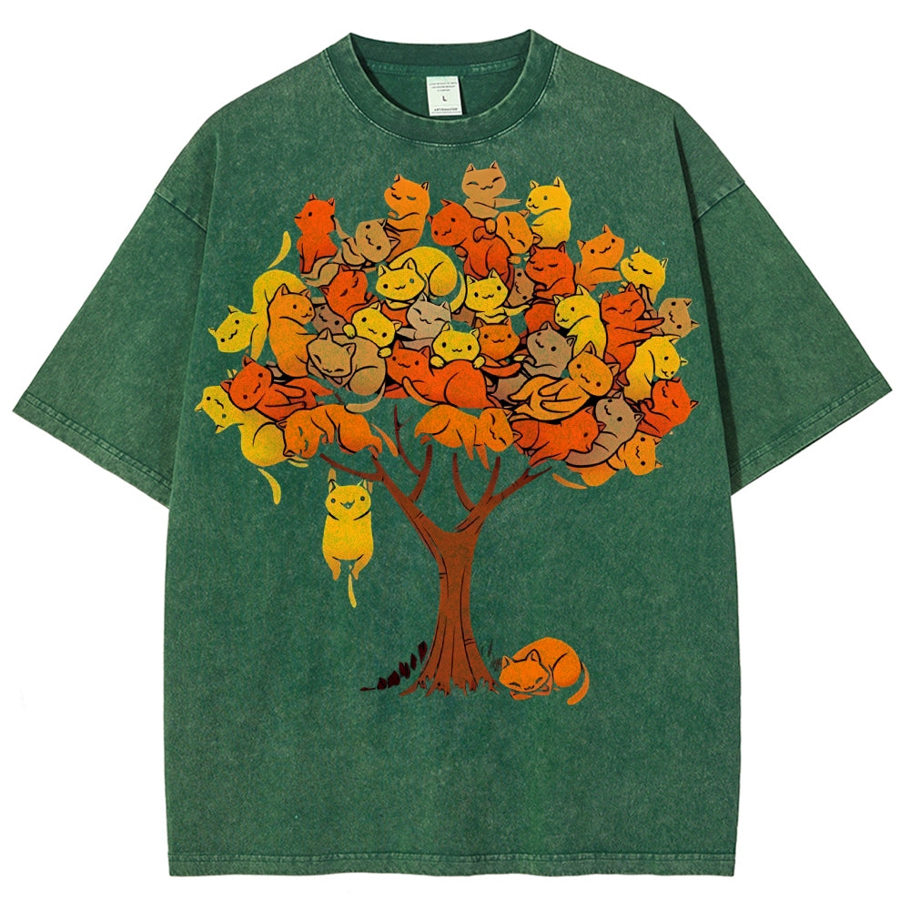 Unisex Cat Tree Printed Washed Tee