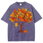 Unisex Cat Tree Printed Washed Tee