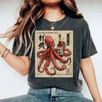 Unisex Octopus Printed Washed Tee