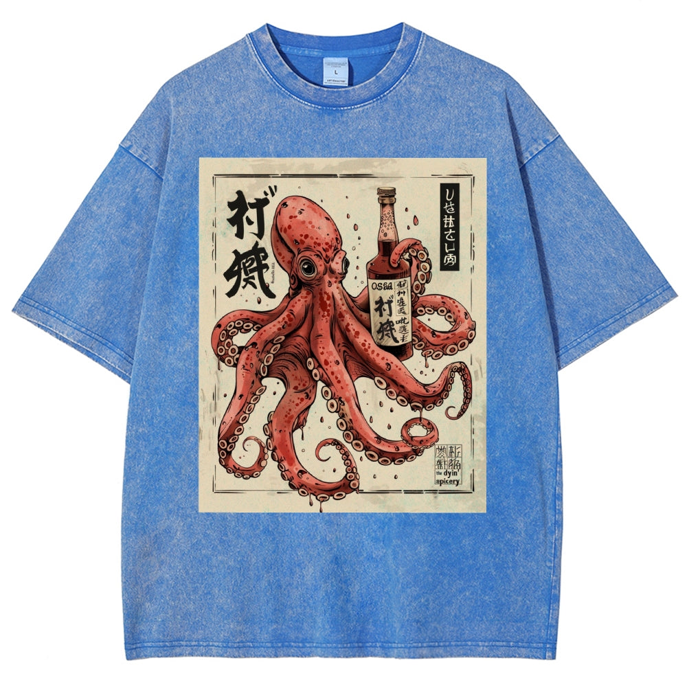 Unisex Octopus Printed Washed Tee