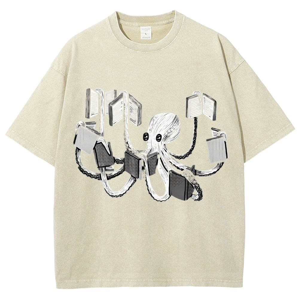 Unisex Octopus Printed Washed Tee
