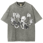 Unisex Octopus Printed Washed Tee