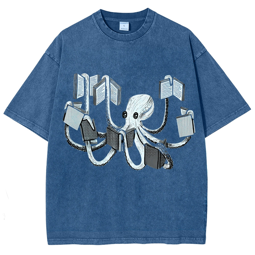 Unisex Octopus Printed Washed Tee