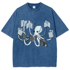 Unisex Octopus Printed Washed Tee