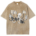 Unisex Octopus Printed Washed Tee