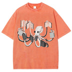 Unisex Octopus Printed Washed Tee